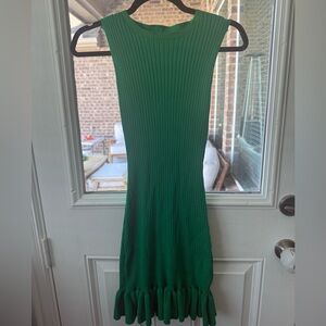 SHEIN Emerald Ribbed Midi Dress with Ruffle Hem